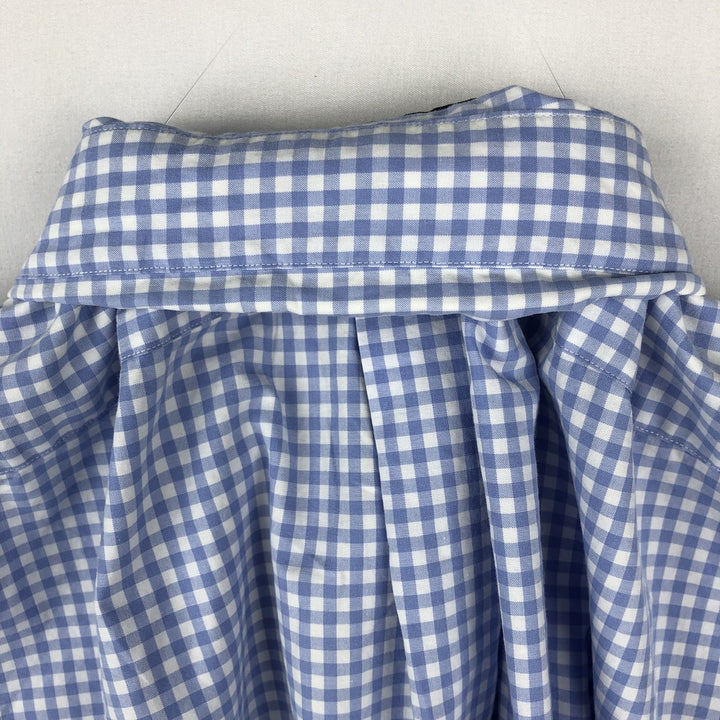 Ralph Lauren CLASSIC FIT Gingham Check Short-Sleeve Button-Down Check Shirt (Men's Size L) cotton blue type Vintage Second Hand