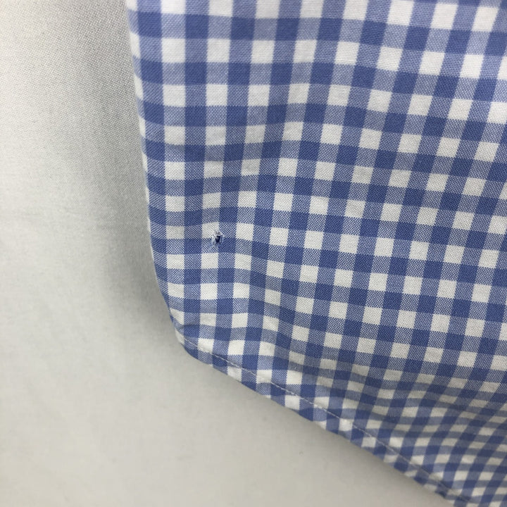 Ralph Lauren CLASSIC FIT Gingham Check Short-Sleeve Button-Down Check Shirt (Men's Size L) cotton blue type Vintage Second Hand