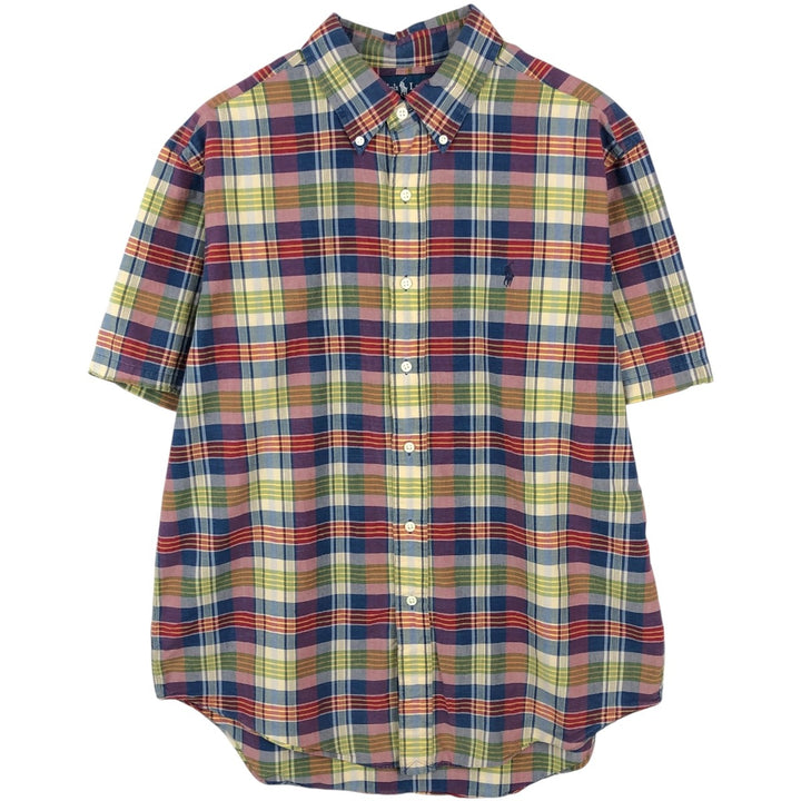 Ralph Lauren CLASSIC FIT Madras Check Short-Sleeve Button-Down Check Shirt (Men's Size L) cotton blue type Vintage Second Hand