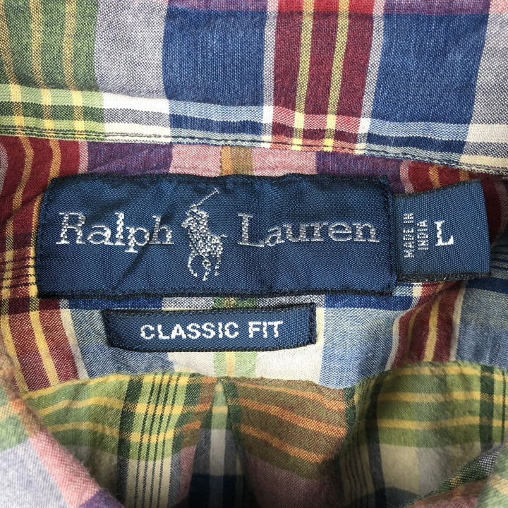 Ralph Lauren CLASSIC FIT Madras Check Short-Sleeve Button-Down Check Shirt (Men's Size L) cotton blue type Vintage Second Hand