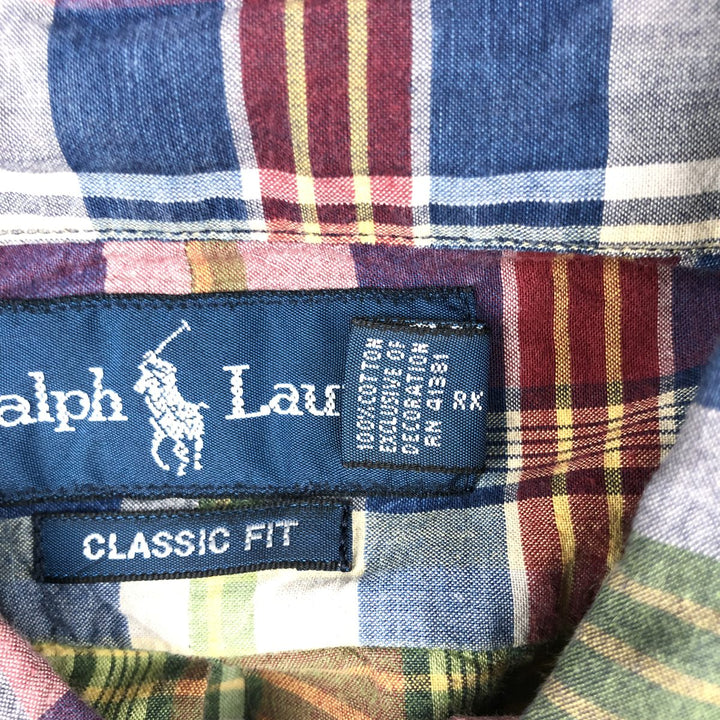 Ralph Lauren CLASSIC FIT Madras Check Short-Sleeve Button-Down Check Shirt (Men's Size L) cotton blue type Vintage Second Hand