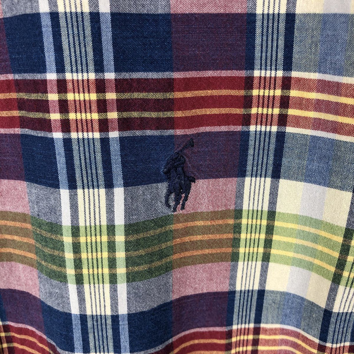 Ralph Lauren CLASSIC FIT Madras Check Short-Sleeve Button-Down Check Shirt (Men's Size L) cotton blue type Vintage Second Hand