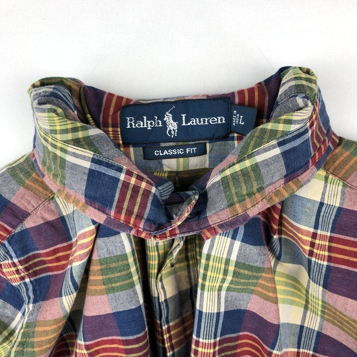 Ralph Lauren CLASSIC FIT Madras Check Short-Sleeve Button-Down Check Shirt (Men's Size L) cotton blue type Vintage Second Hand