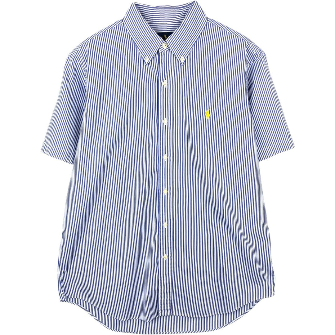 Ralph Lauren short sleeve button down striped shirt, men's size L cotton navy blue type Vintage Second Hand