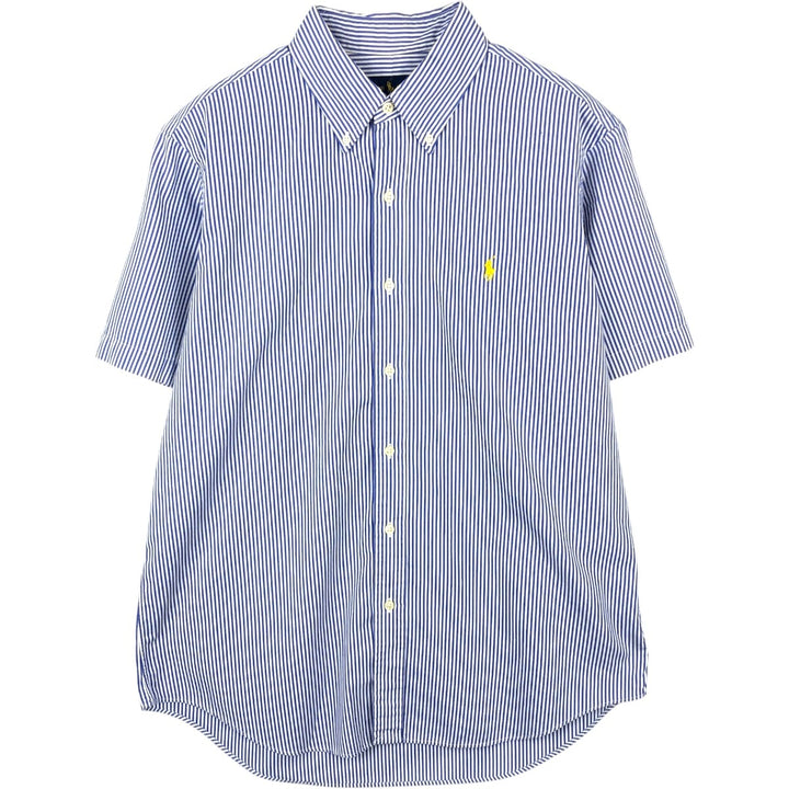 Ralph Lauren short sleeve button down striped shirt, men's size L cotton navy blue type Vintage Second Hand