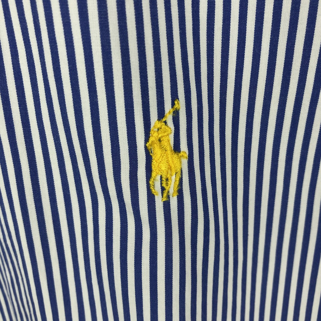 Ralph Lauren short sleeve button down striped shirt, men's size L cotton navy blue type Vintage Second Hand