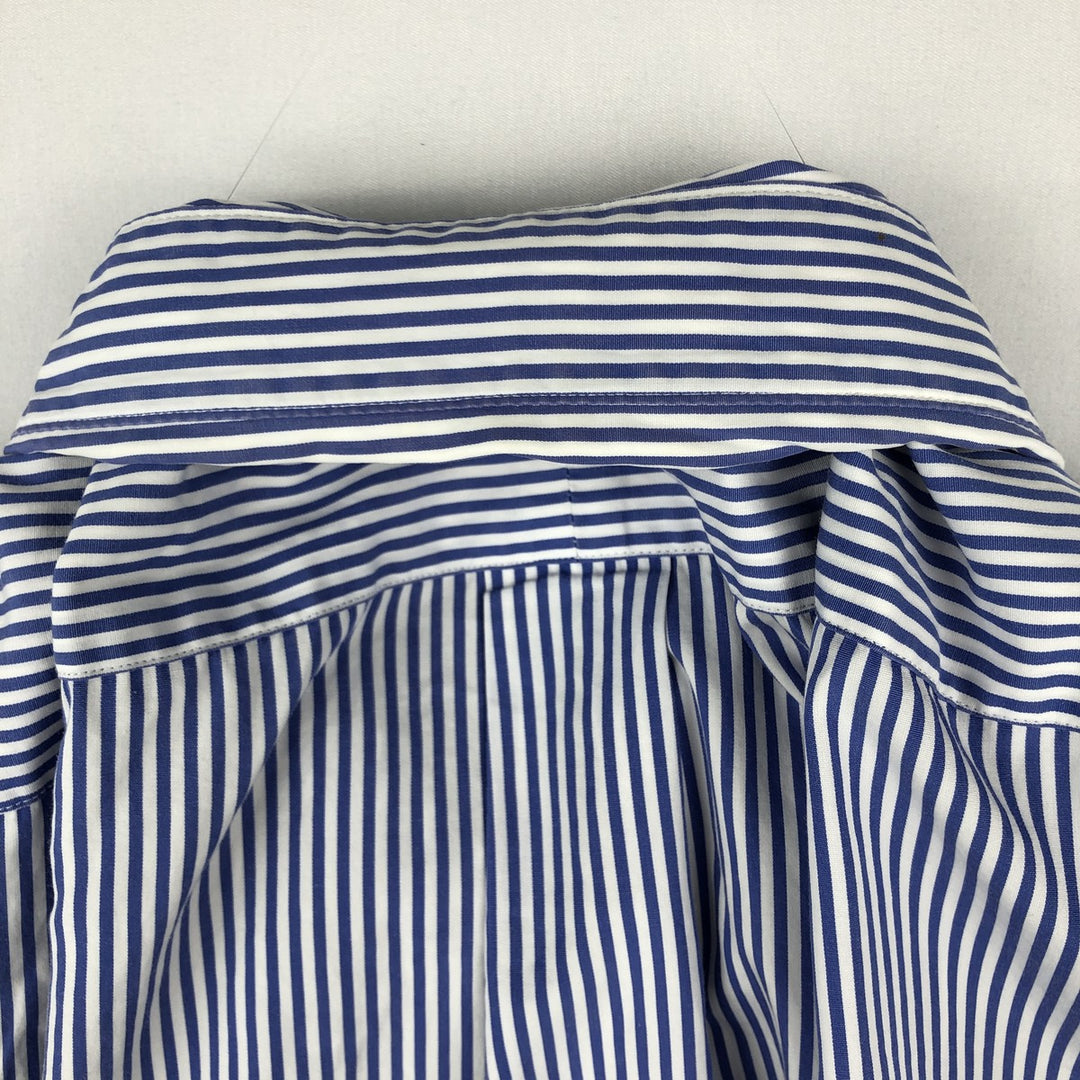 Ralph Lauren short sleeve button down striped shirt, men's size L cotton navy blue type Vintage Second Hand