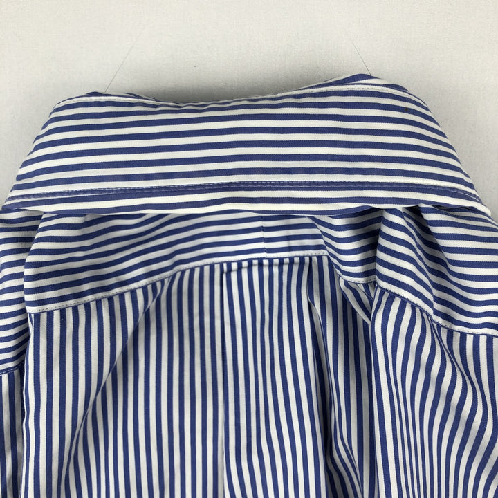 Ralph Lauren short sleeve button down striped shirt, men's size L cotton navy blue type Vintage Second Hand