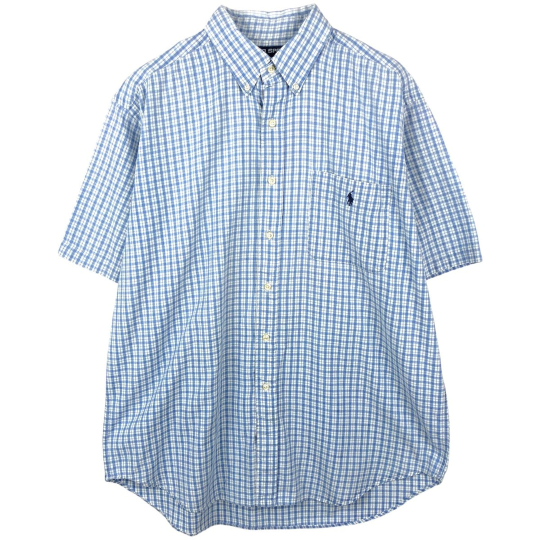 1990'S Ralph Lauren POLO SPORT BLAIRE Short-Sleeve Button-Down Check Shirt, Men's Size L (approx.), Vintage cotton Blue type light blue Vintage Second Hand