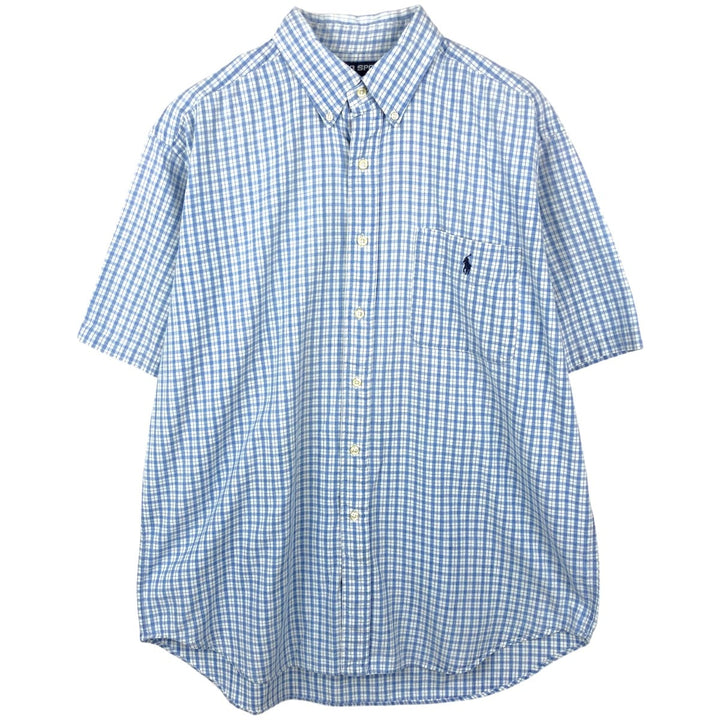 1990'S Ralph Lauren POLO SPORT BLAIRE Short-Sleeve Button-Down Check Shirt, Men's Size L (approx.), Vintage cotton Blue type light blue Vintage Second Hand