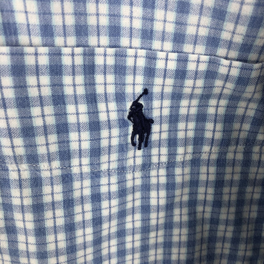 1990'S Ralph Lauren POLO SPORT BLAIRE Short-Sleeve Button-Down Check Shirt, Men's Size L (approx.), Vintage cotton Blue type light blue Vintage Second Hand