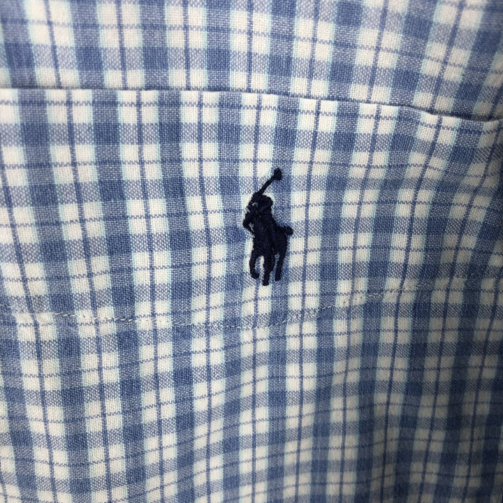 1990'S Ralph Lauren POLO SPORT BLAIRE Short-Sleeve Button-Down Check Shirt, Men's Size L (approx.), Vintage cotton Blue type light blue Vintage Second Hand