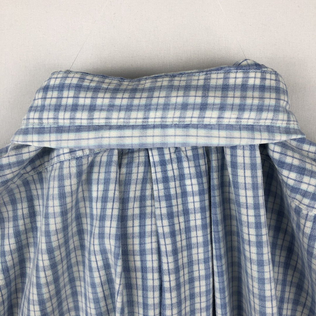 1990'S Ralph Lauren POLO SPORT BLAIRE Short-Sleeve Button-Down Check Shirt, Men's Size L (approx.), Vintage cotton Blue type light blue Vintage Second Hand