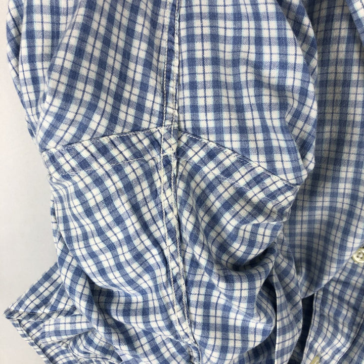 1990'S Ralph Lauren POLO SPORT BLAIRE Short-Sleeve Button-Down Check Shirt, Men's Size L (approx.), Vintage cotton Blue type light blue Vintage Second Hand