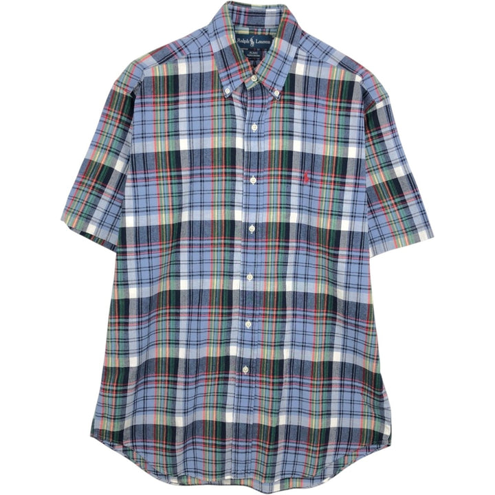 Ralph Lauren BLAKE short sleeve button down check shirt, men's size M cotton blue type Vintage Second Hand