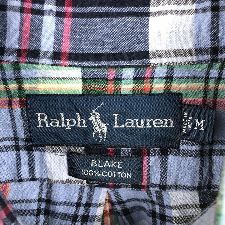Ralph Lauren BLAKE short sleeve button down check shirt, men's size M cotton blue type Vintage Second Hand