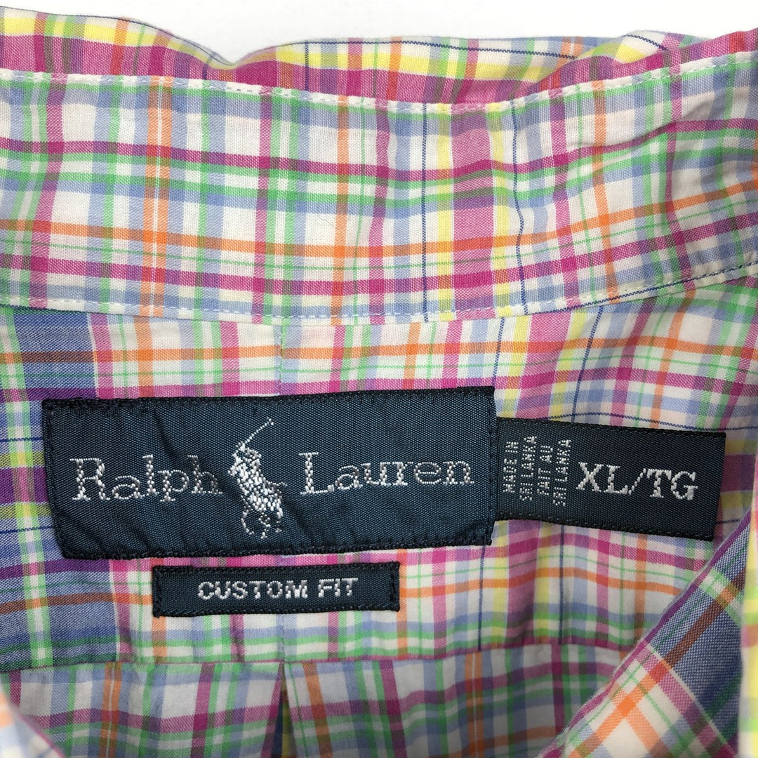 Ralph Lauren Custom Fit Madras Check Short Sleeve Button Down Check Shirt Men's XL cotton blue type Vintage Second Hand