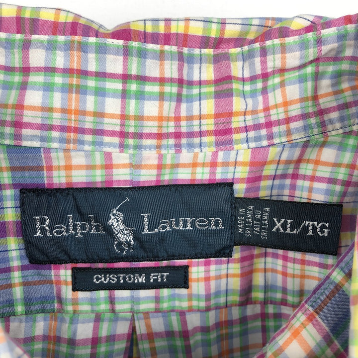 Ralph Lauren Custom Fit Madras Check Short Sleeve Button Down Check Shirt Men's XL cotton blue type Vintage Second Hand