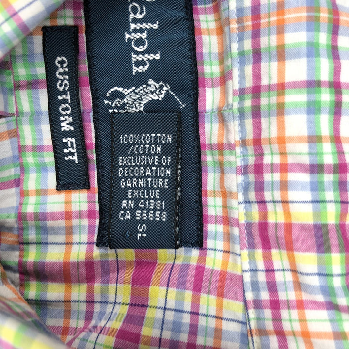 Ralph Lauren Custom Fit Madras Check Short Sleeve Button Down Check Shirt Men's XL cotton blue type Vintage Second Hand