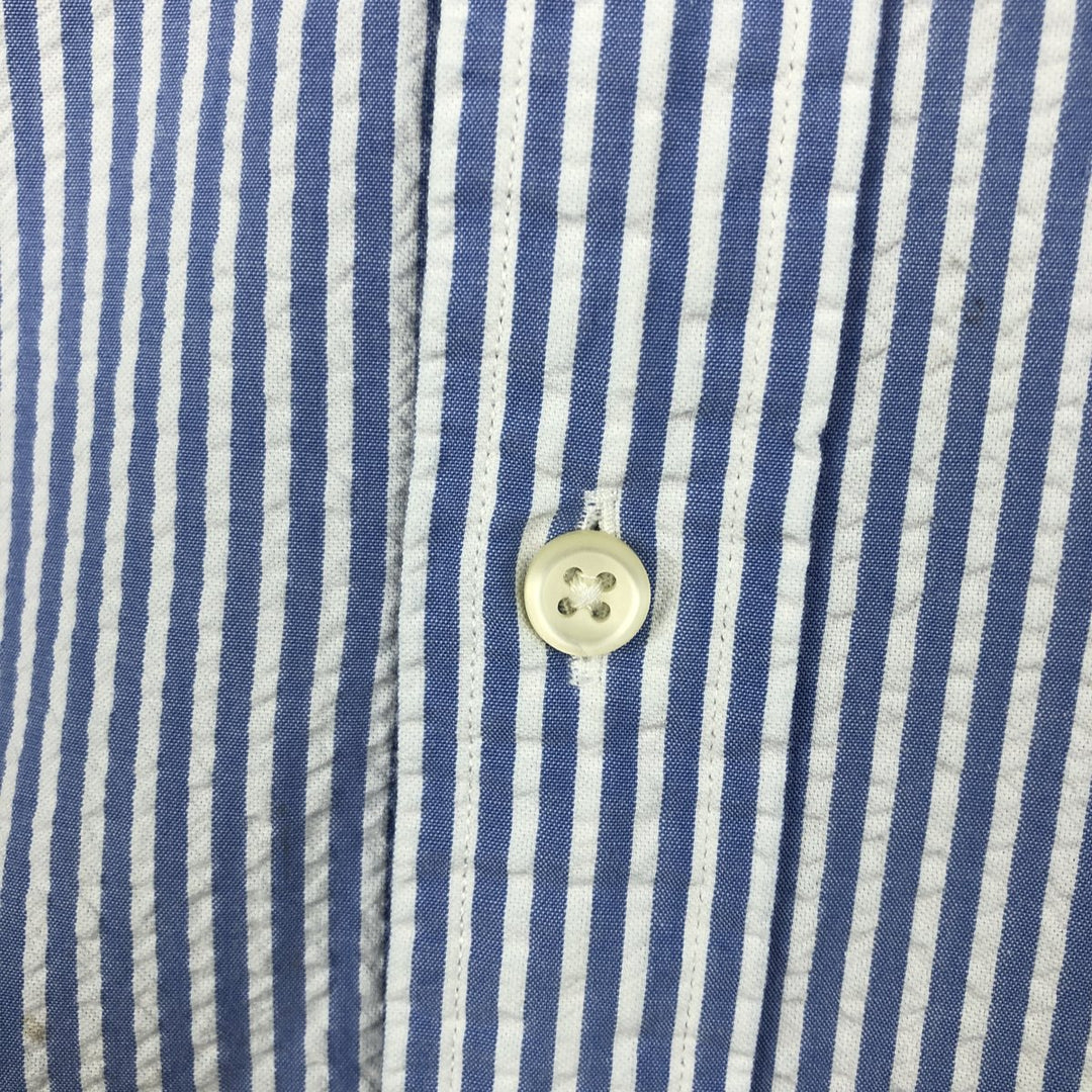 Ralph Lauren Seersucker Short Sleeve Button-Down Striped Shirt, Men's Size L cotton blue type Vintage Second Hand