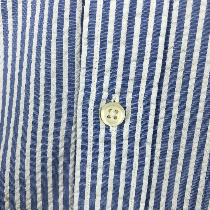 Ralph Lauren Seersucker Short Sleeve Button-Down Striped Shirt, Men's Size L cotton blue type Vintage Second Hand