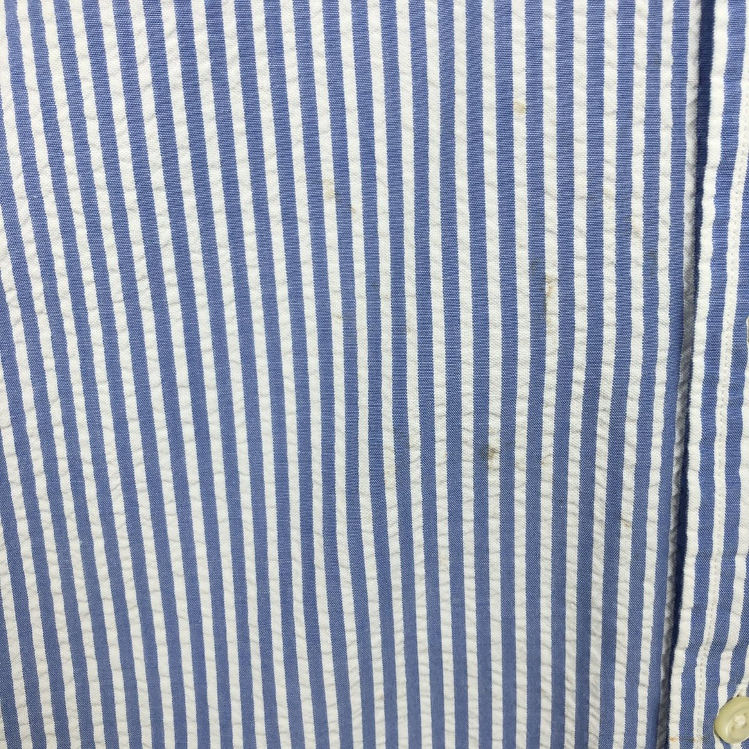 Ralph Lauren Seersucker Short Sleeve Button-Down Striped Shirt, Men's Size L cotton blue type Vintage Second Hand