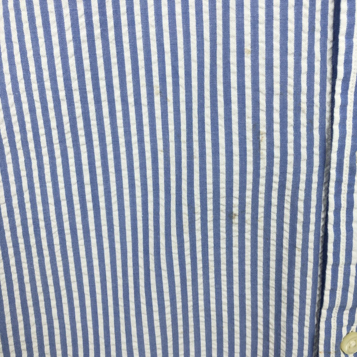Ralph Lauren Seersucker Short Sleeve Button-Down Striped Shirt, Men's Size L cotton blue type Vintage Second Hand