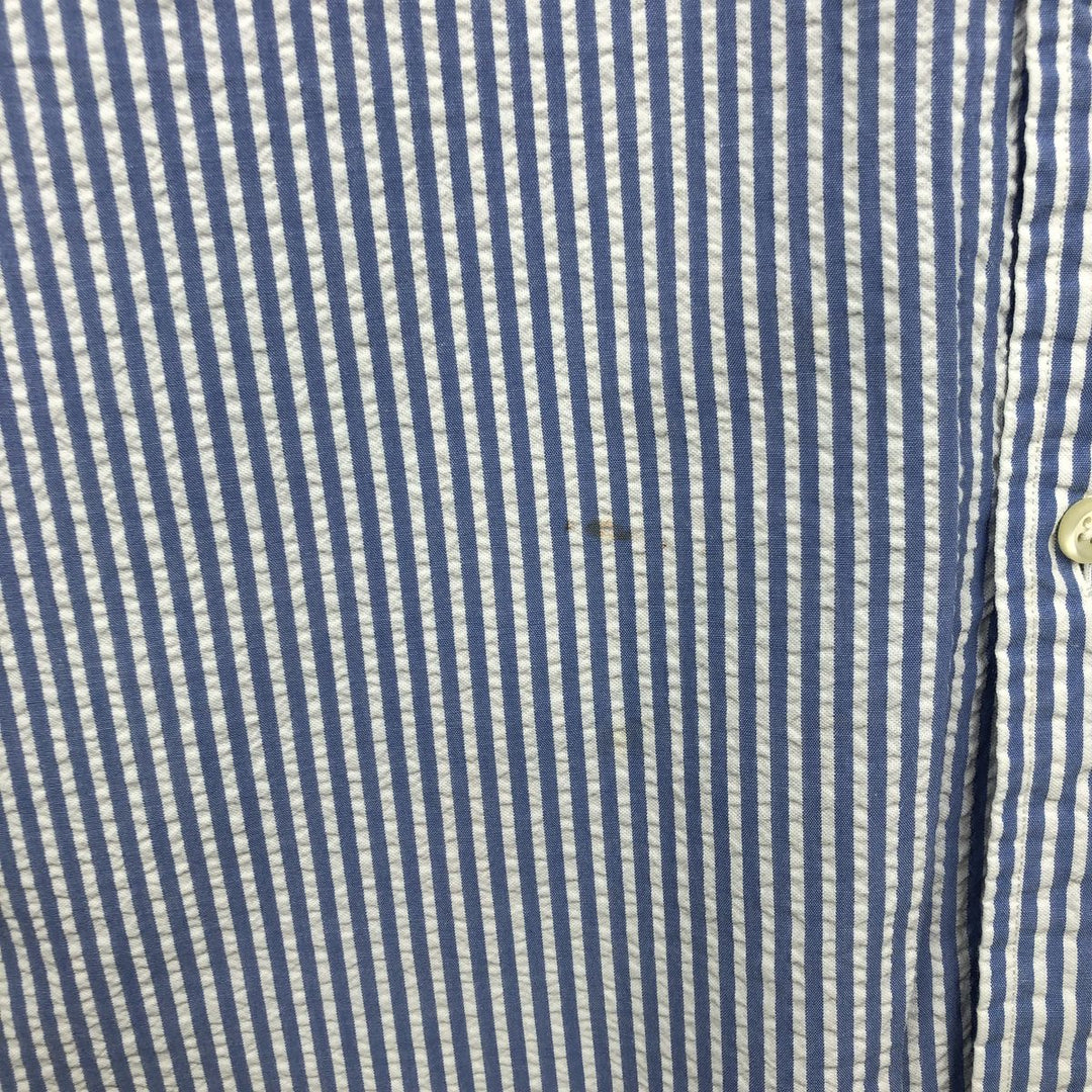Ralph Lauren Seersucker Short Sleeve Button-Down Striped Shirt, Men's Size L cotton blue type Vintage Second Hand