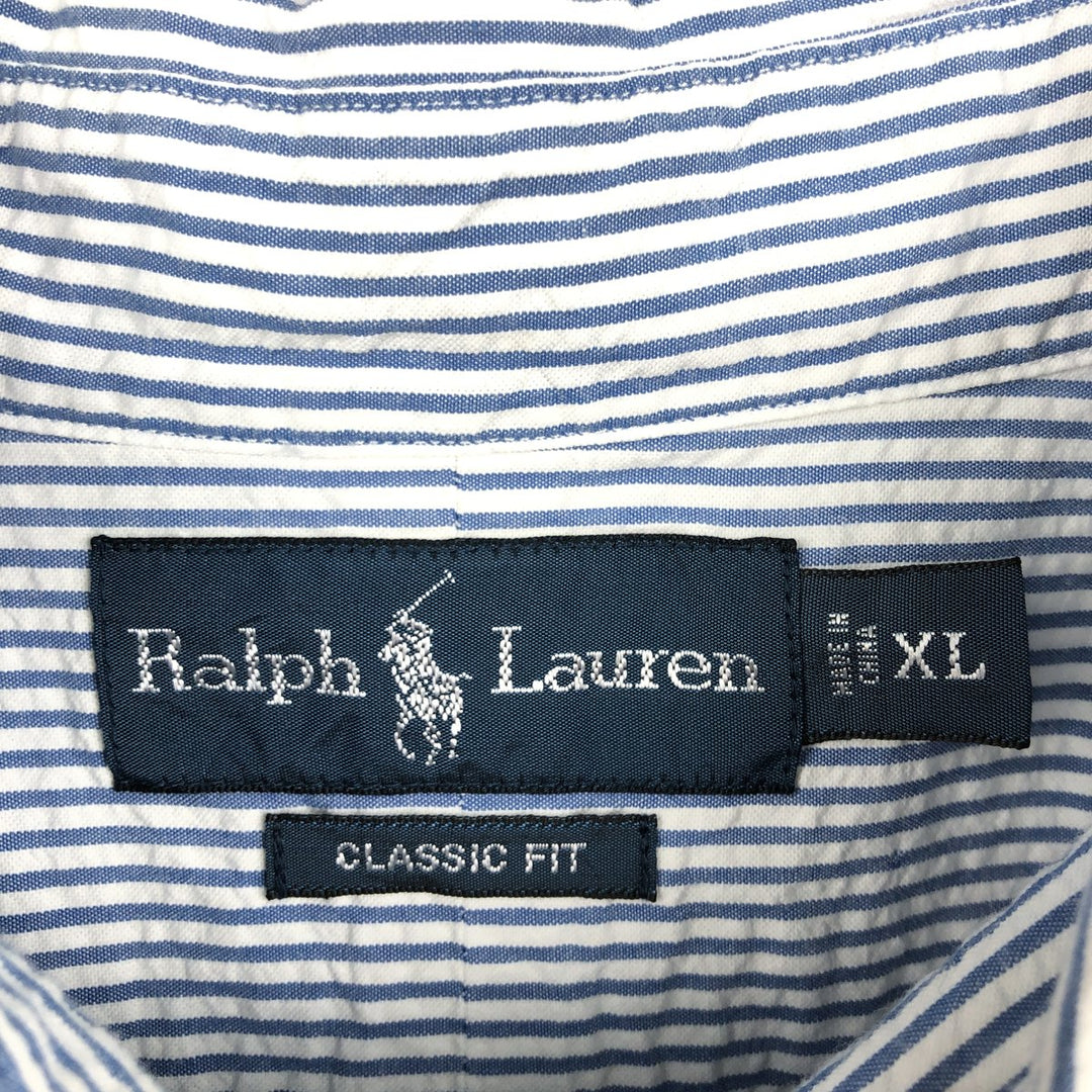 Ralph Lauren CLASSIC FIT Classic Fit Seersucker Short Sleeve Button Down Striped Shirt Men's XL cotton white type Vintage Second Hand
