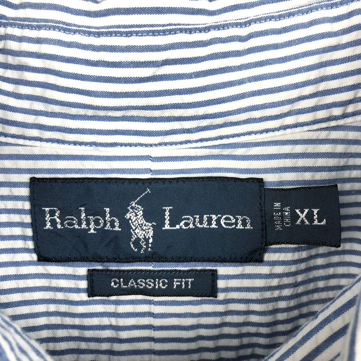 Ralph Lauren CLASSIC FIT Classic Fit Seersucker Short Sleeve Button Down Striped Shirt Men's XL cotton white type Vintage Second Hand