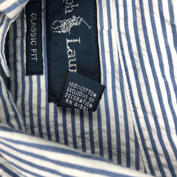 Ralph Lauren CLASSIC FIT Classic Fit Seersucker Short Sleeve Button Down Striped Shirt Men's XL cotton white type Vintage Second Hand