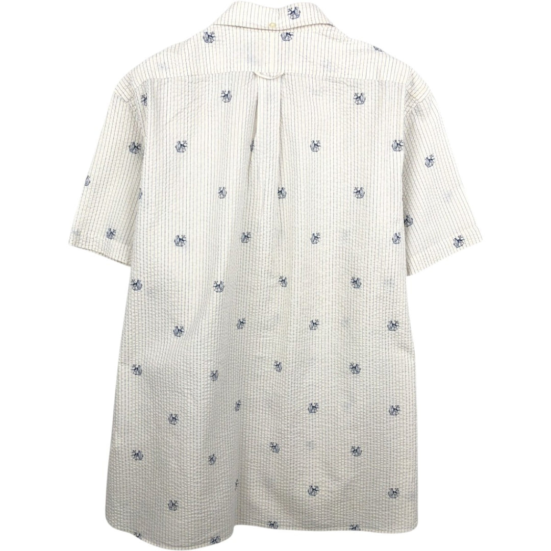 Ralph Lauren CLASSIC FIT All-over print seersucker short-sleeve button-down striped shirt, men's size XL (approx.) cotton white type Vintage Second Hand