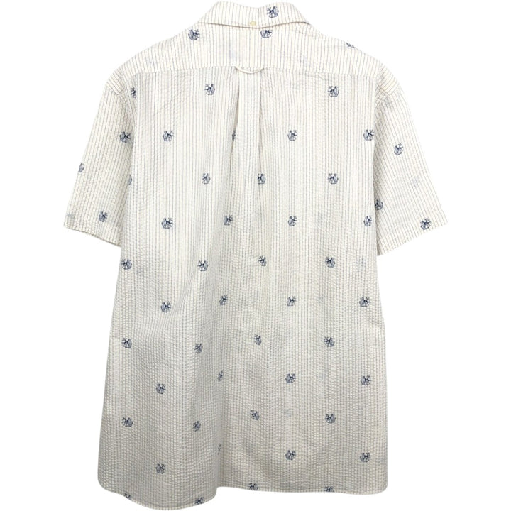 Ralph Lauren CLASSIC FIT All-over print seersucker short-sleeve button-down striped shirt, men's size XL (approx.) cotton white type Vintage Second Hand