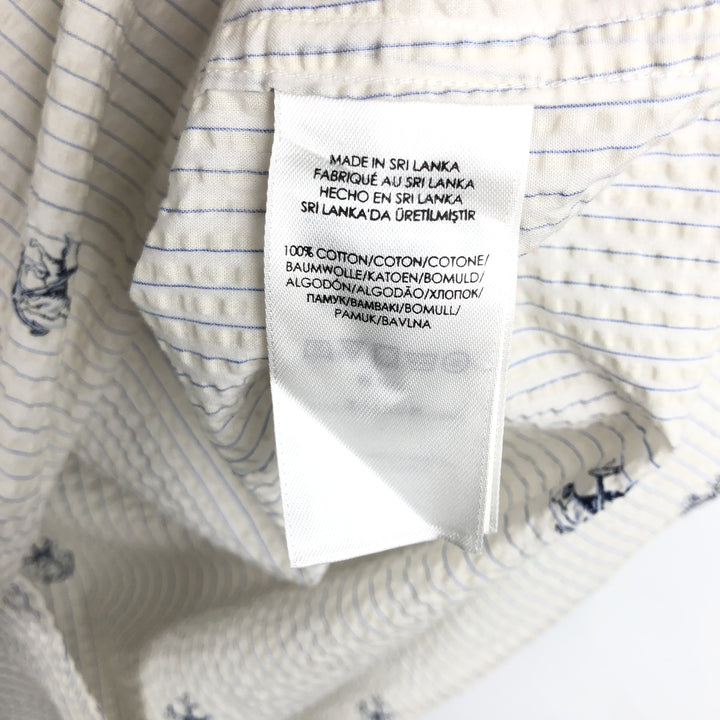 Ralph Lauren CLASSIC FIT All-over print seersucker short-sleeve button-down striped shirt, men's size XL (approx.) cotton white type Vintage Second Hand