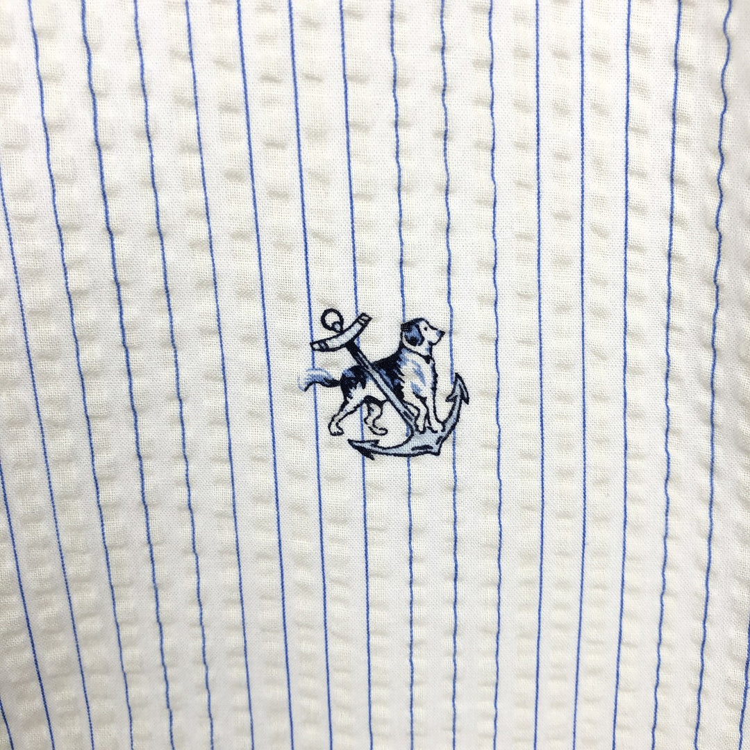 Ralph Lauren CLASSIC FIT All-over print seersucker short-sleeve button-down striped shirt, men's size XL (approx.) cotton white type Vintage Second Hand