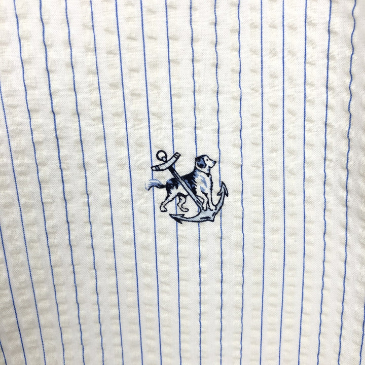 Ralph Lauren CLASSIC FIT All-over print seersucker short-sleeve button-down striped shirt, men's size XL (approx.) cotton white type Vintage Second Hand