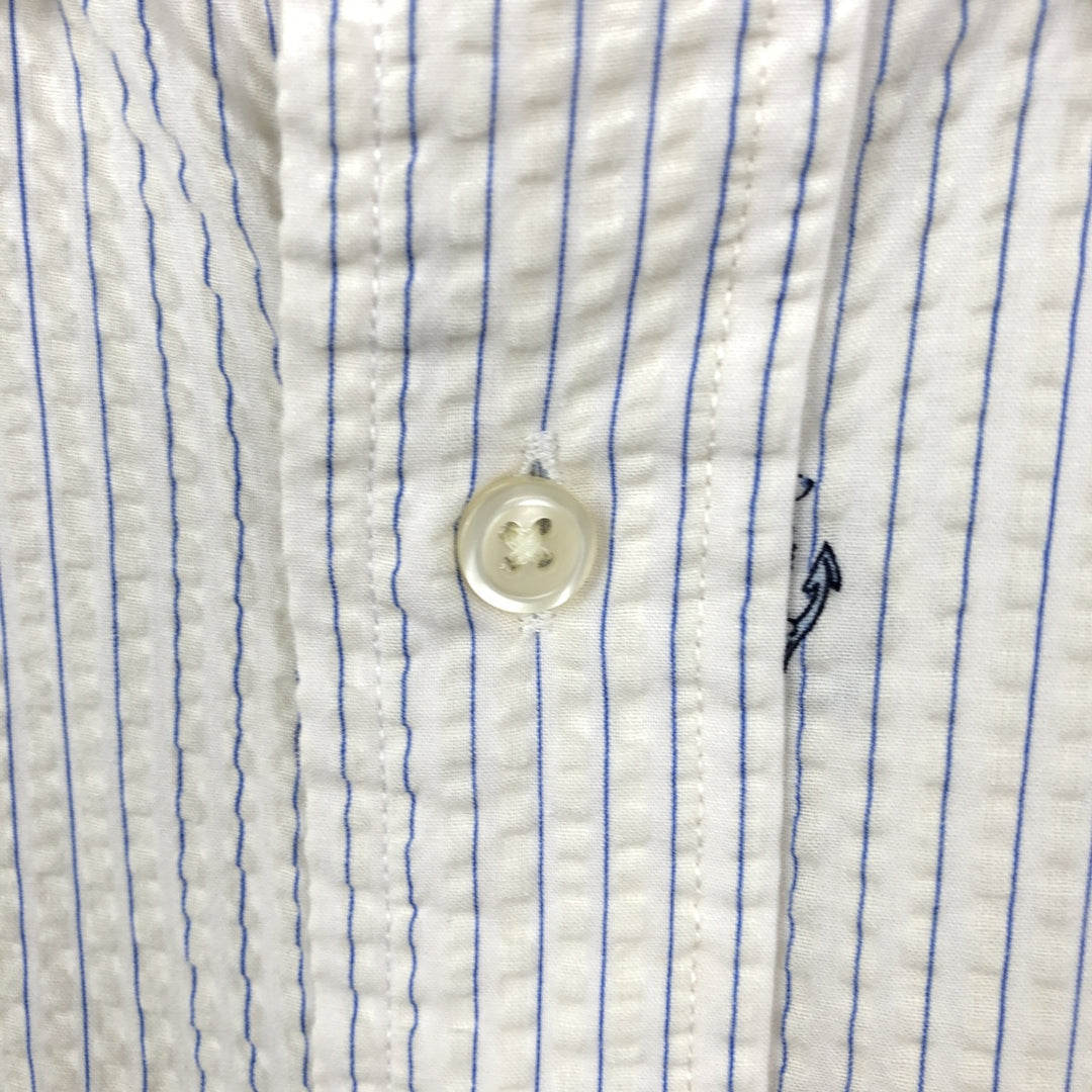 Ralph Lauren CLASSIC FIT All-over print seersucker short-sleeve button-down striped shirt, men's size XL (approx.) cotton white type Vintage Second Hand
