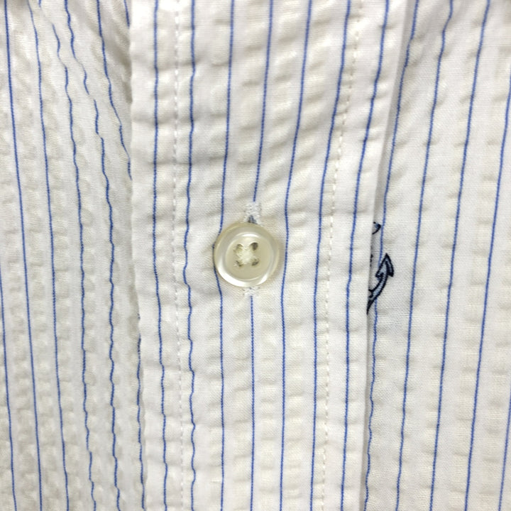Ralph Lauren CLASSIC FIT All-over print seersucker short-sleeve button-down striped shirt, men's size XL (approx.) cotton white type Vintage Second Hand