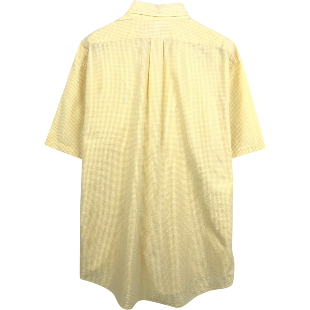 Ralph Lauren BLAKE Gingham Check Seersucker Short-Sleeve Button-Down Check Shirt, Men's Size L (approx.) cotton yellow type Vintage Second Hand
