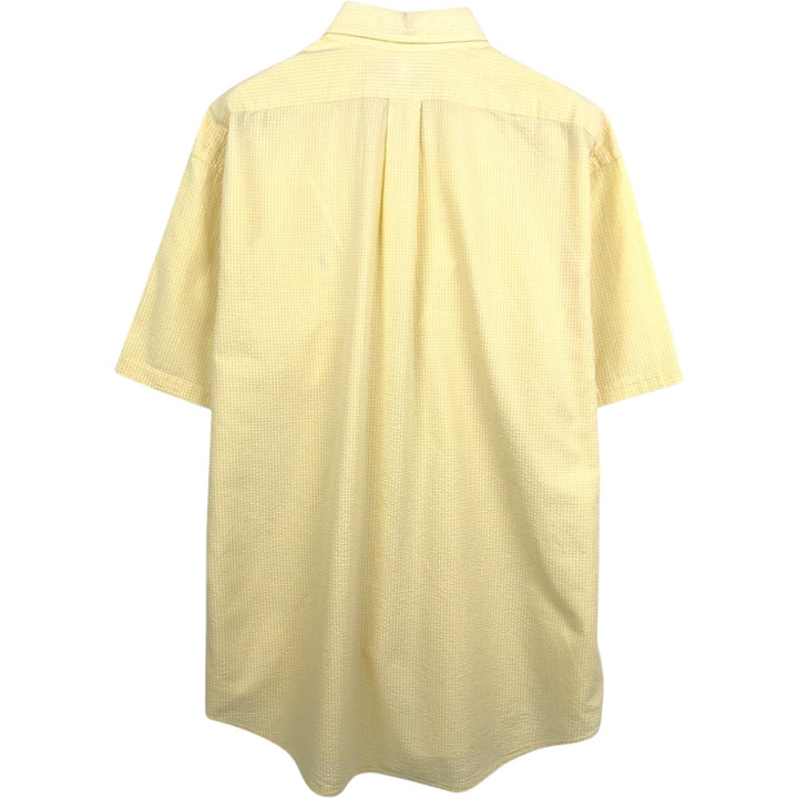 Ralph Lauren BLAKE Gingham Check Seersucker Short-Sleeve Button-Down Check Shirt, Men's Size L (approx.) cotton yellow type Vintage Second Hand