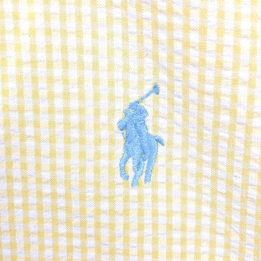 Ralph Lauren BLAKE Gingham Check Seersucker Short-Sleeve Button-Down Check Shirt, Men's Size L (approx.) cotton yellow type Vintage Second Hand