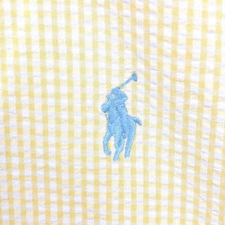 Ralph Lauren BLAKE Gingham Check Seersucker Short-Sleeve Button-Down Check Shirt, Men's Size L (approx.) cotton yellow type Vintage Second Hand