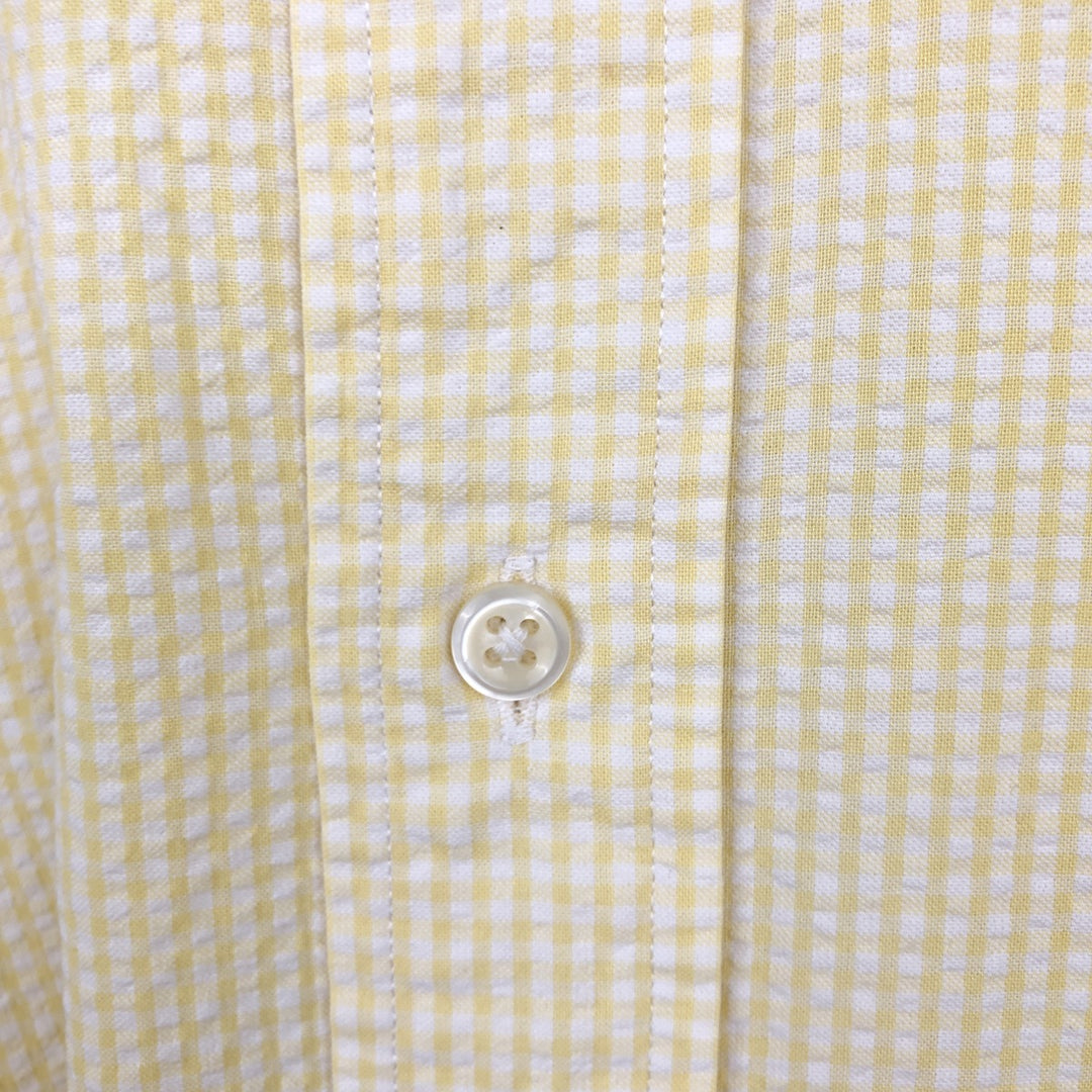 Ralph Lauren BLAKE Gingham Check Seersucker Short-Sleeve Button-Down Check Shirt, Men's Size L (approx.) cotton yellow type Vintage Second Hand