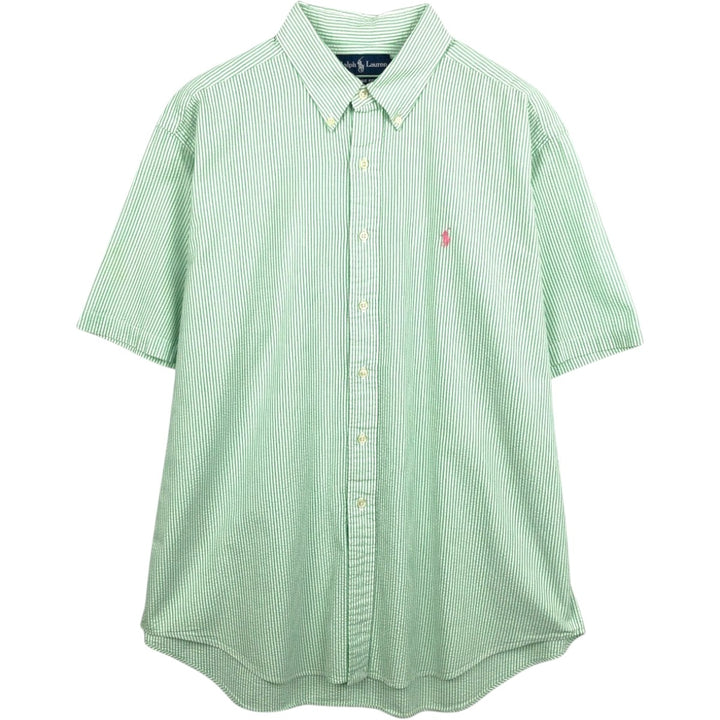 Ralph Lauren CLASSIC FIT Classic Fit Seersucker Short Sleeve Button Down Striped Shirt Men's XL cotton green type Vintage Second Hand