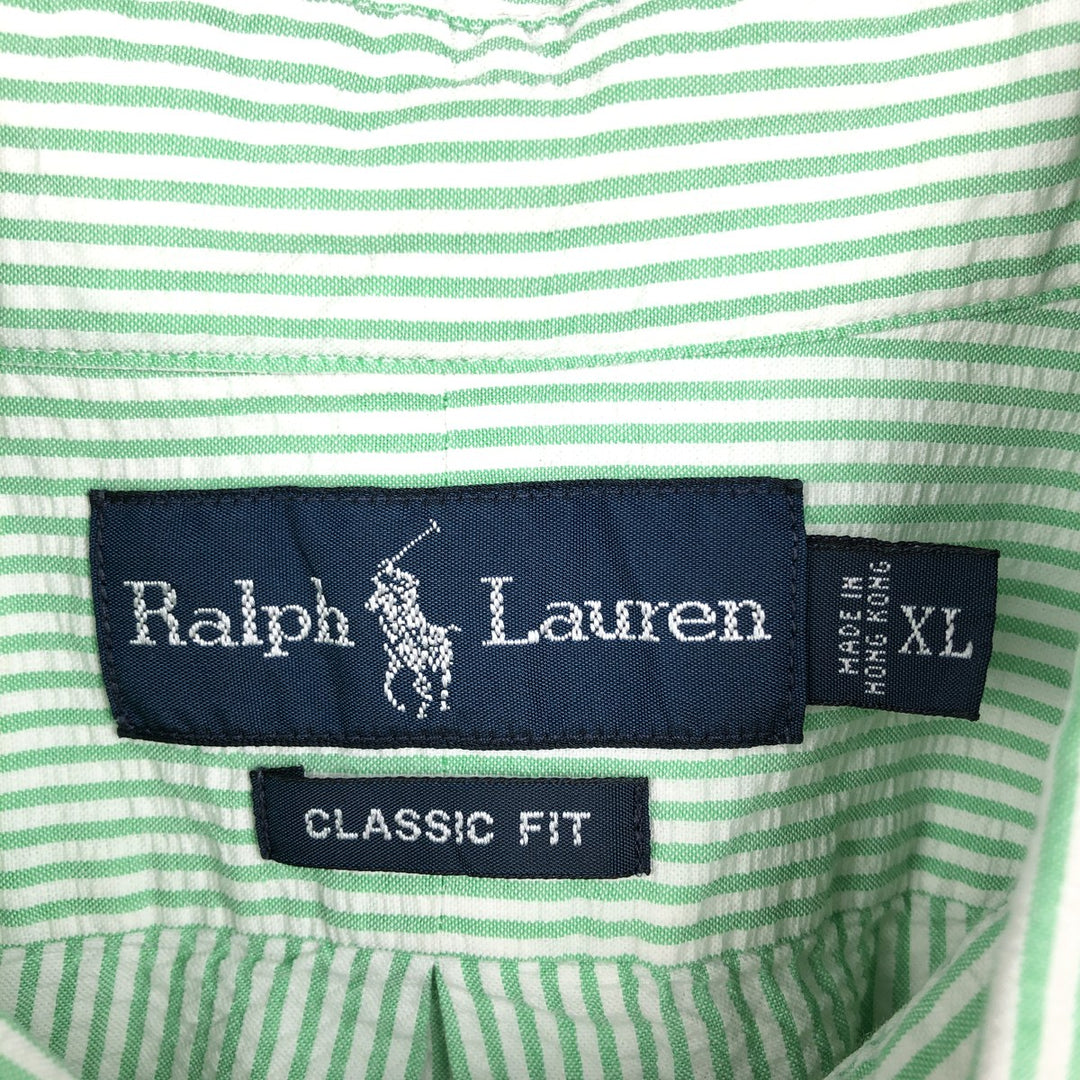 Ralph Lauren CLASSIC FIT Classic Fit Seersucker Short Sleeve Button Down Striped Shirt Men's XL cotton green type Vintage Second Hand