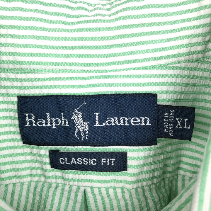 Ralph Lauren CLASSIC FIT Classic Fit Seersucker Short Sleeve Button Down Striped Shirt Men's XL cotton green type Vintage Second Hand