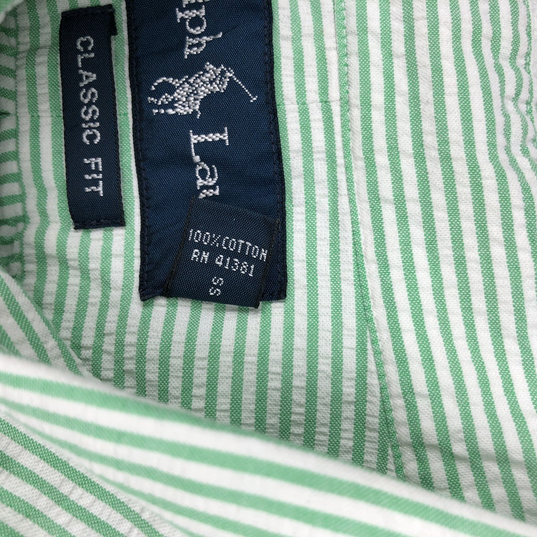Ralph Lauren CLASSIC FIT Classic Fit Seersucker Short Sleeve Button Down Striped Shirt Men's XL cotton green type Vintage Second Hand