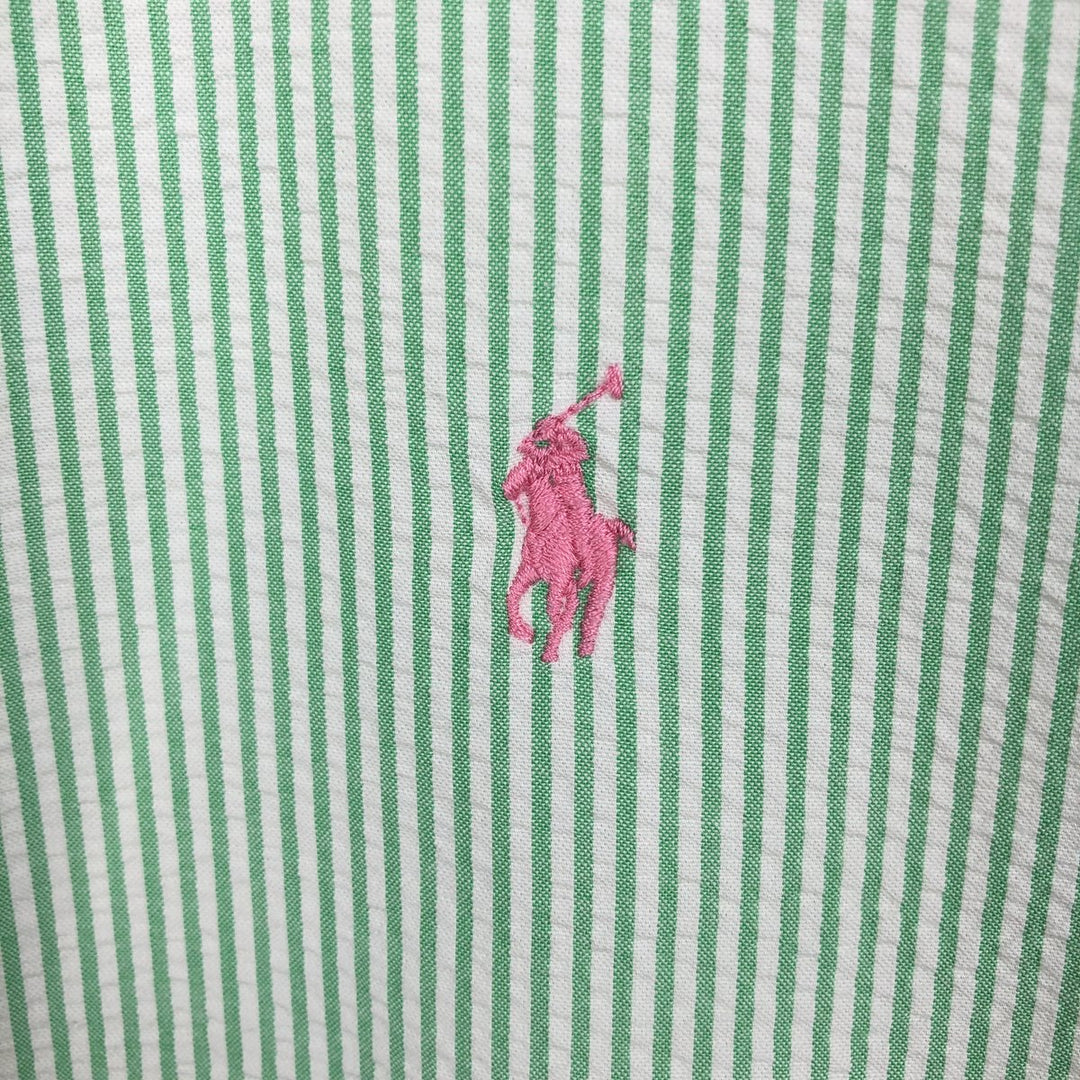 Ralph Lauren CLASSIC FIT Classic Fit Seersucker Short Sleeve Button Down Striped Shirt Men's XL cotton green type Vintage Second Hand