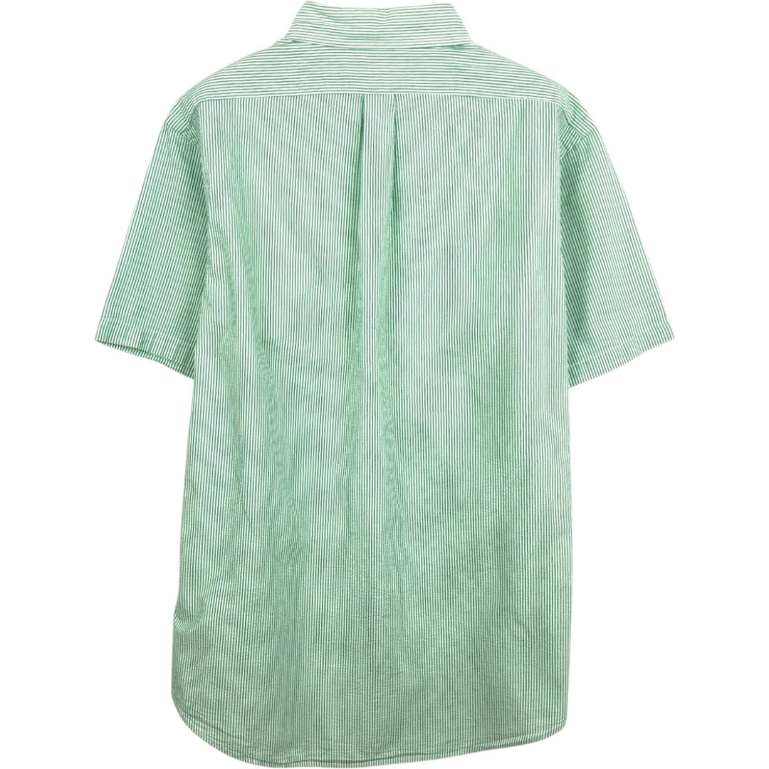 Ralph Lauren CUSTOM FIT Seersucker Short Sleeve Button Down Striped Shirt Men's L size cotton green type Vintage Second Hand
