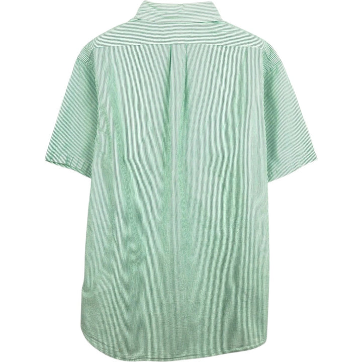 Ralph Lauren CUSTOM FIT Seersucker Short Sleeve Button Down Striped Shirt Men's L size cotton green type Vintage Second Hand